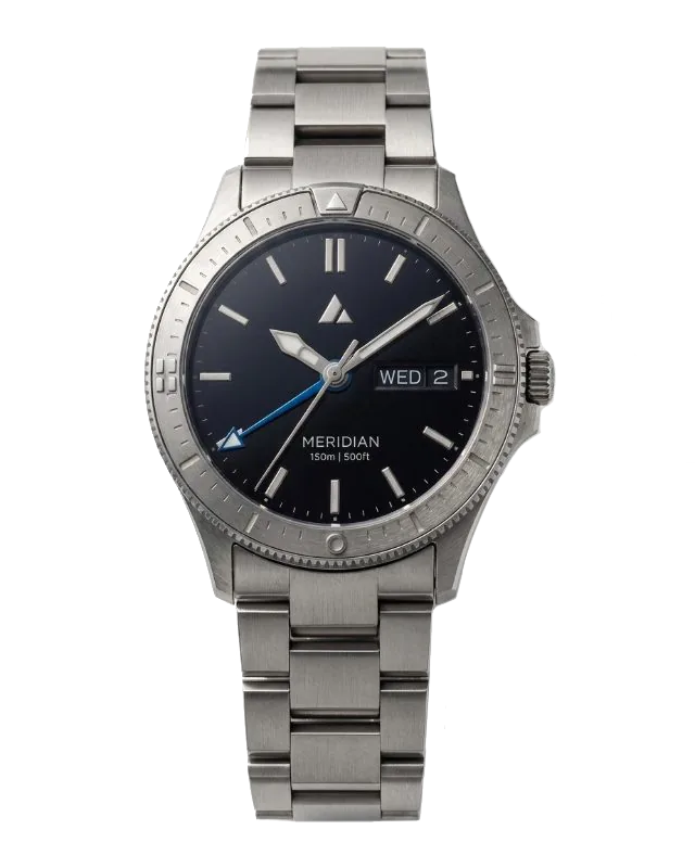 The same fictional watch on its original steel bracelet.